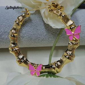 Personalized Butterfly Earrings for Women Round Bamboo Earrings Gift
