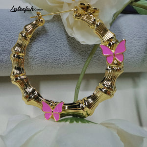 Personalized Butterfly Earrings for Women Round Bamboo Earrings Gift
