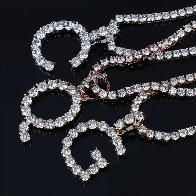 Cross-border Hip-hop Necklace Zircon Letter Necklace Multi-color Zircon Pendant