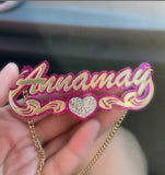 Lateefah Colorful Acrylic Name Necklace with Cuban Chain for Women
