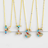 A-Z Letter Necklace Colored Zircon with Diamonds English Pendant Chain