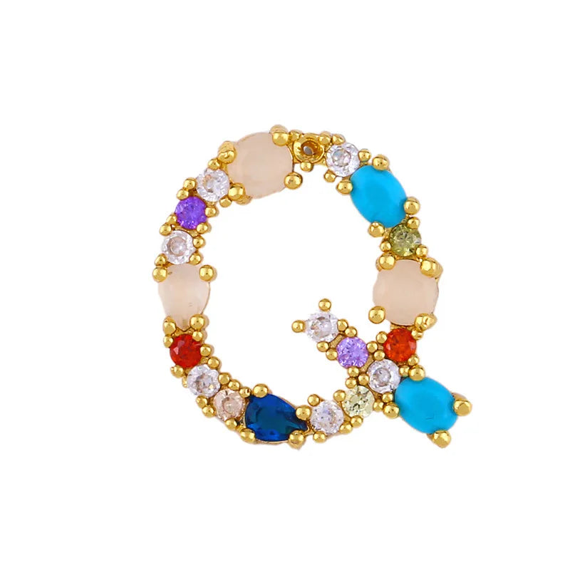 A-Z Letter Necklace Colored Zircon with Diamonds English Pendant Chain
