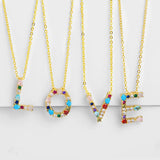 A-Z Letter Necklace Colored Zircon with Diamonds English Pendant Chain