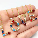 A-Z Letter Necklace Colored Zircon with Diamonds English Pendant Chain