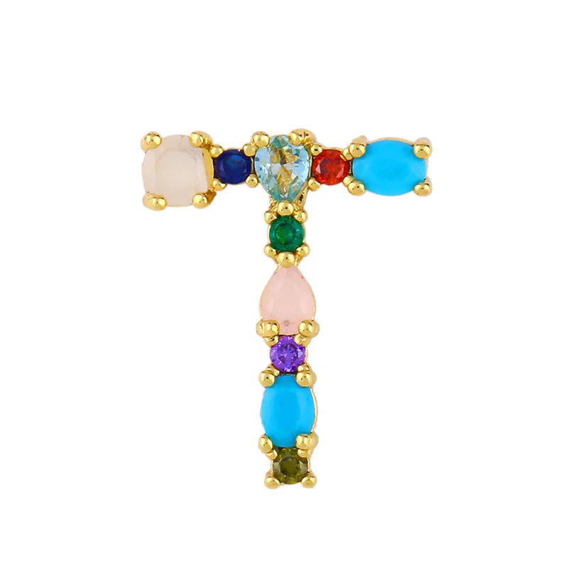 A-Z Letter Necklace Colored Zircon with Diamonds English Pendant Chain