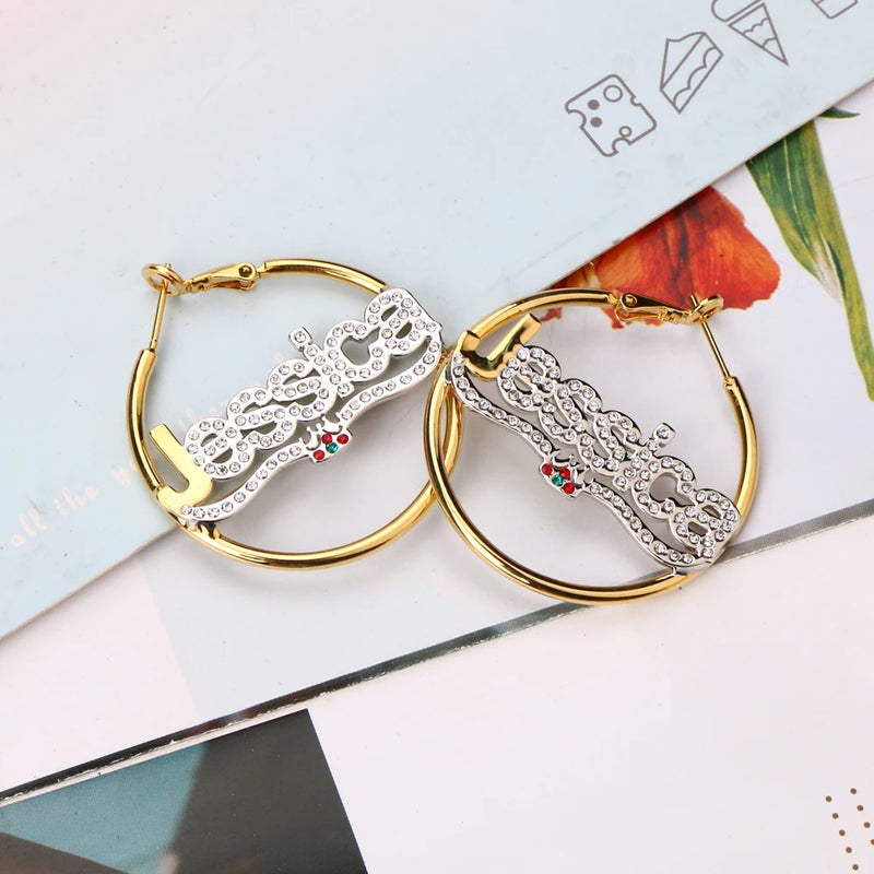 Lateefah Double Name Earrings Stainless Steel Letter Hoop Earrings