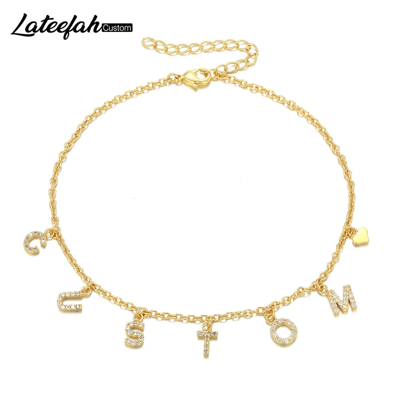 Silvery Filled Letter Name Number Anklet for Personality Special Dates Birthday