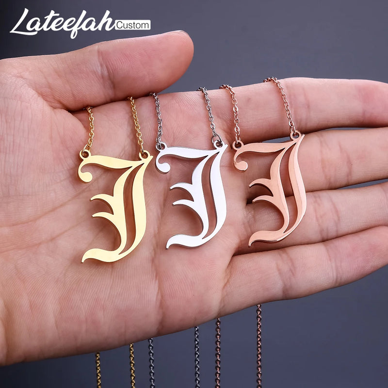 Lateefah Initial Necklace Personality Gothic Name Jewelry Stainless Steel