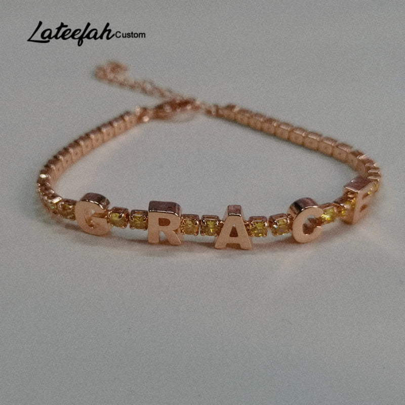 Lateefah Colorful Name Tennis Chain Bracelet Zircon Women Gift