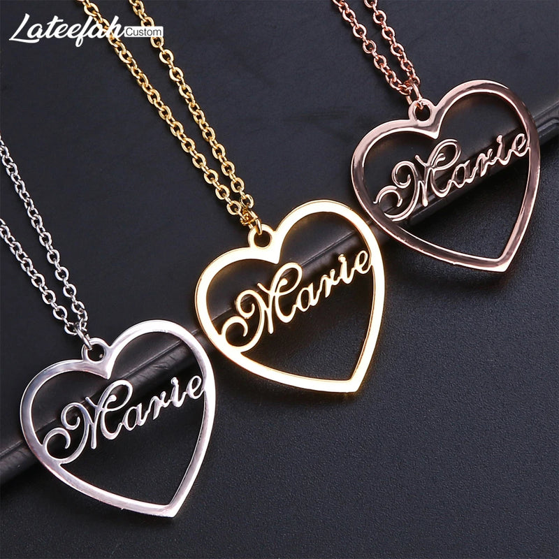 Lateefah Stainless Steel Necklace Name Heart Shape Pendants Necklaces Nameplate