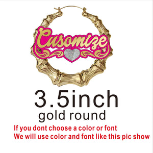Personalized Bamboo Hoop Earrings For Women Name Earrings