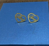 Heart Shape Name Earrings Customize Initial Cursive Nameplate Stud Earring