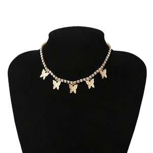 Latefah Butterfly Necklace Sparkling Crystal Ribbon Jewelry Women's Vintage