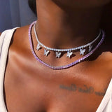 Latefah Butterfly Necklace Sparkling Crystal Ribbon Jewelry Women's Vintage
