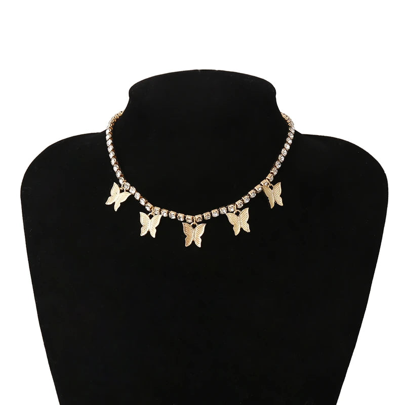 Latefah Butterfly Necklace Sparkling Crystal Ribbon Jewelry Women's Vintage