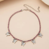 Latefah Butterfly Necklace Sparkling Crystal Ribbon Jewelry Women's Vintage