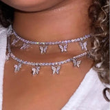 Latefah Butterfly Necklace Sparkling Crystal Ribbon Jewelry Women's Vintage