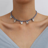 Latefah Butterfly Necklace Sparkling Crystal Ribbon Jewelry Women's Vintage