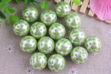 100PCS 20mm Chunky Ivory Pearl Print Green Gingham Beads