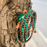 3X Leather Wrap Beaded Bracelet Natural Stone Bohemian Bracelet