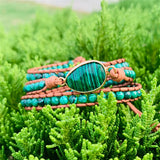 3X Leather Wrap Beaded Bracelet Natural Stone Bohemian Bracelet
