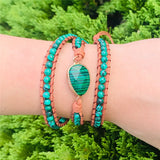3X Leather Wrap Beaded Bracelet Natural Stone Bohemian Bracelet
