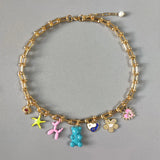 Colorful Horseshoe Chain Pendant Necklace Bear Dog Balloon 18k