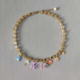 Colorful Horseshoe Chain Pendant Necklace Bear Dog Balloon 18k