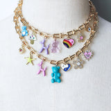 Colorful Horseshoe Chain Pendant Necklace Bear Dog Balloon 18k