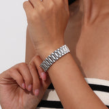 Stylish 15mm Width Glossy Watchband Bracelet Plated Silver