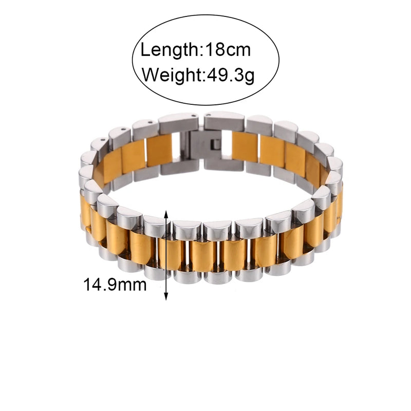Stylish 15mm Width Glossy Watchband Bracelet Plated Silver