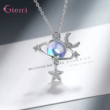 Moon Star Pendant Necklace 925 Silver Needle