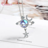 Moon Star Pendant Necklace 925 Silver Needle