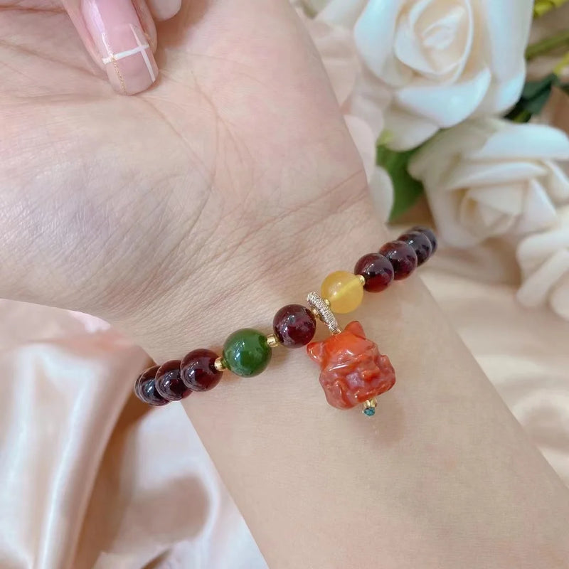 Fine Jewelry Red Blood Amber Bracelet Hand Chain Bangle Top Accessories