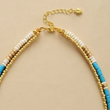 Plated Turquoise Seed Beads 2 Layered Statement Necklace Women