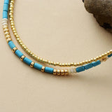 Plated Turquoise Seed Beads 2 Layered Statement Necklace Women