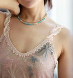Plated Turquoise Seed Beads 2 Layered Statement Necklace Women