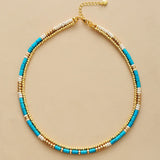 Plated Turquoise Seed Beads 2 Layered Statement Necklace Women