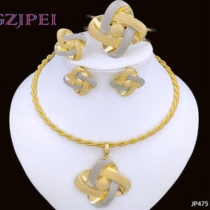 Italian 18k Butterfly Jewelry Set Two Tone Necklace Earrings Bracelet