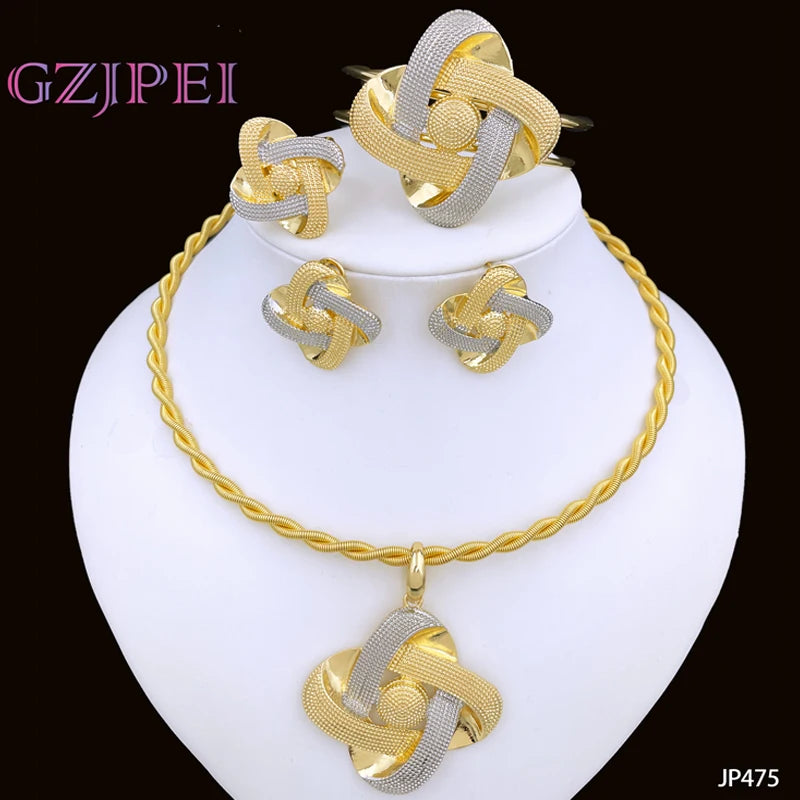 Italian 18k Butterfly Jewelry Set Two Tone Necklace Earrings Bracelet
