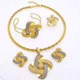 Italian 18k Butterfly Jewelry Set Two Tone Necklace Earrings Bracelet