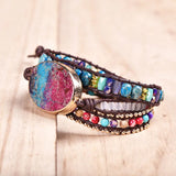 Natural Stone Crystal Mix Woven Multilayer Bracelet For Women