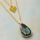 Labradorite Heart Pendant Necklace 2 Layers OL Jewelry