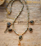 Labradorite Teardrop Pendant Necklace Gemstones Beaded Choker OL Jewelry