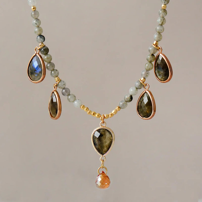 Labradorite Teardrop Pendant Necklace Gemstones Beaded Choker OL Jewelry