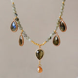 Labradorite Teardrop Pendant Necklace Gemstones Beaded Choker OL Jewelry