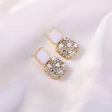 Purple Crystal Square Drop Earrings - S925 Silver Needle