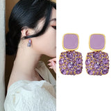 Purple Crystal Drop Earrings S925 Silver Needle Valentines Christmas Jewelry