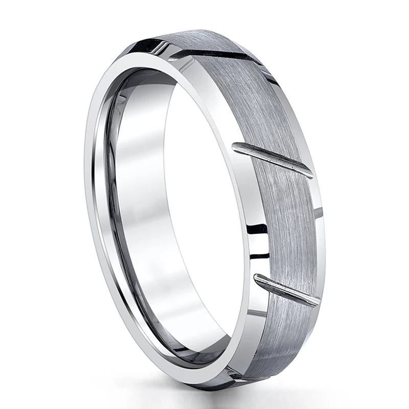 Tungsten Carbide Wedding Rings Beveled Edges Brushed Finish