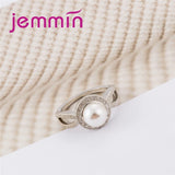 Round Pearl Small Rhinestone 925 Sterling Silver Ring